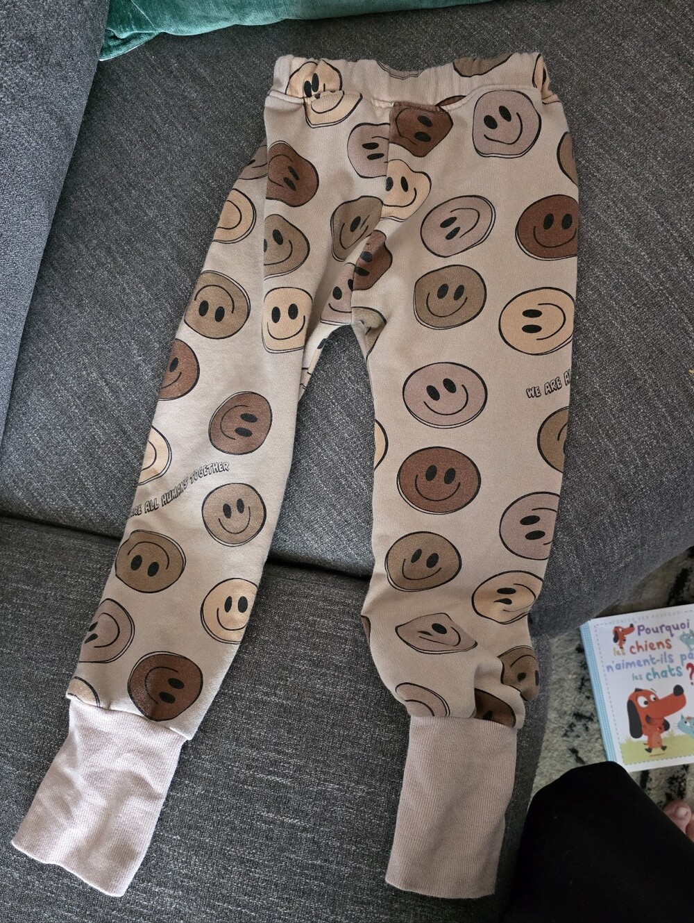 Kids Beige Smiley-Print Leggings